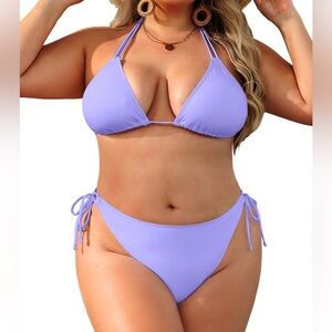 Daci Plus Size Triangle Bikini Double Straps Halter Swimsuit Side Tie String